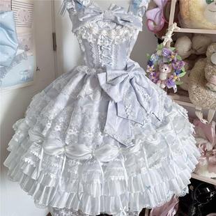 缘结恋曲蓝Lolita重工刺绣甜美华丽花嫁洋装 吊带连衣裙jsk成人礼