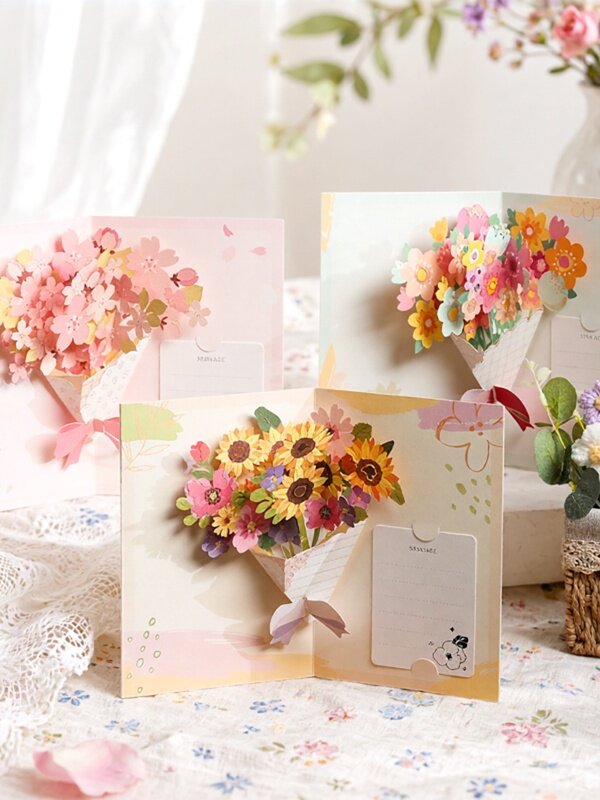 教师节贺卡立体3D花束送老师创意高级感恩手写小卡片礼物2026新款