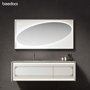 beedooi意式 实木免漆大理石 轻奢一体浴室柜组合对开门镜柜壁挂式