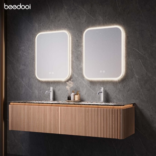 beedooi意式 实木免漆天然大理石 轻奢一体浴室柜对开门镜柜壁挂式