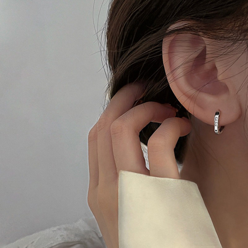 几何方形锆石耳扣耳环女简约气质
