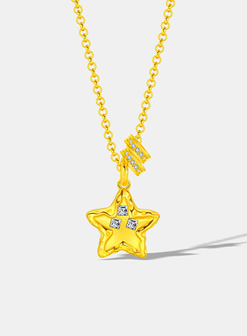 古法金色锤纹星星项链CNC精工