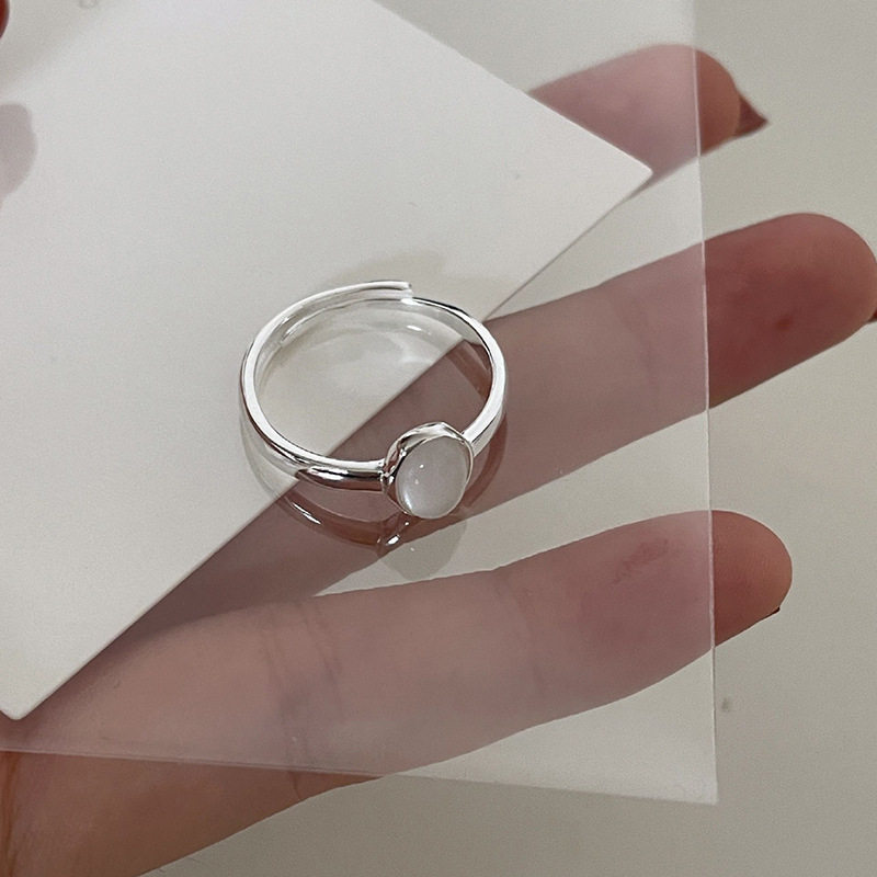 白玉髓戒指女简约个性小众设计感几何椭圆指环开口可调节食指戒