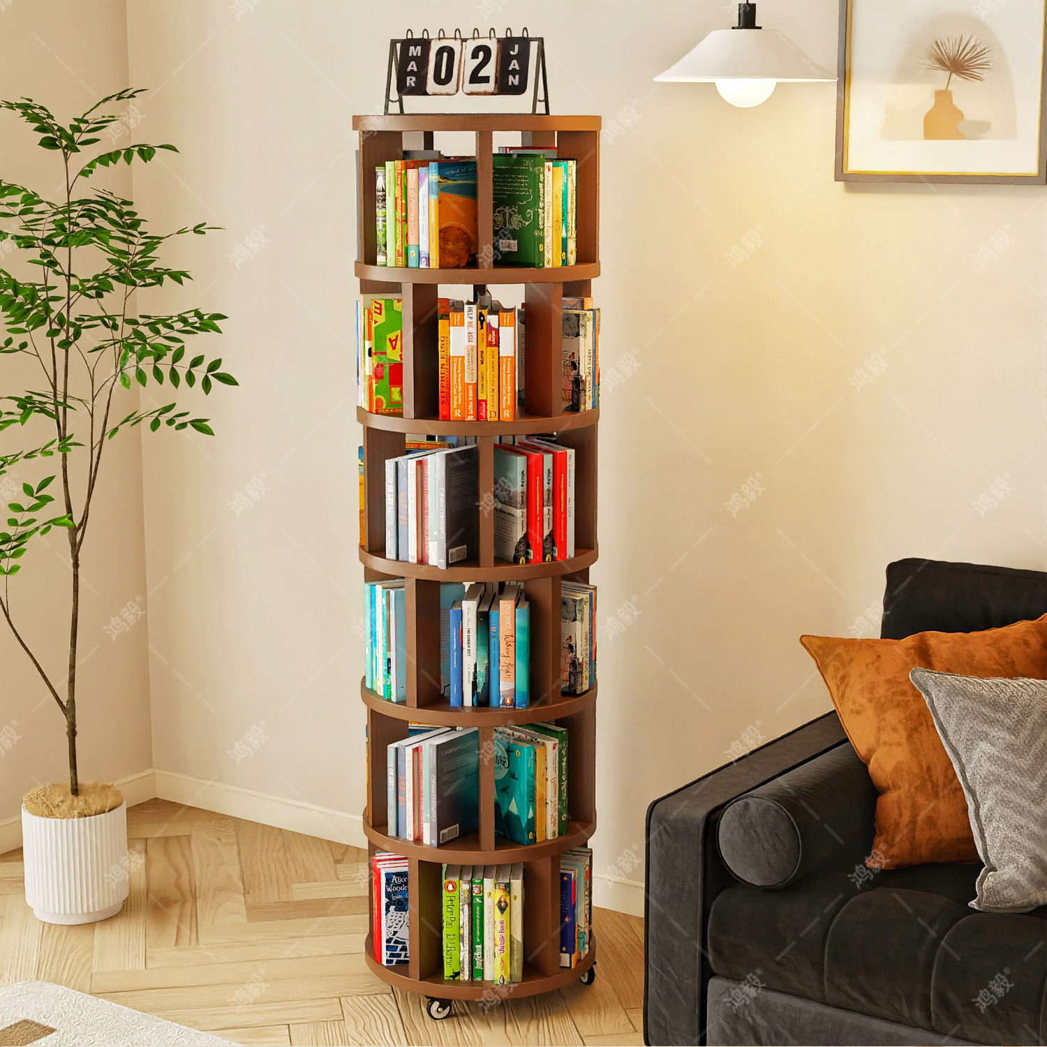 旋转书架360度书柜学生置物架落地一体靠墙可移动转角儿童小窄柜