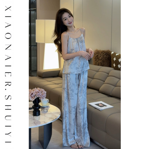 【松间听风】 秋季水墨吊带长裤女显瘦可外穿睡衣家居服爆款