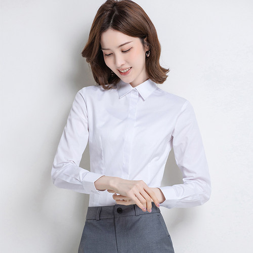 春款职业白色女士l衬衫女长袖白衬衫女正装工作女士工装衬衣女春