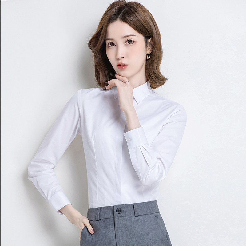 春款职业白色女士衬衫女长袖白衬衫女正装工作女士工装衬衣女春秋