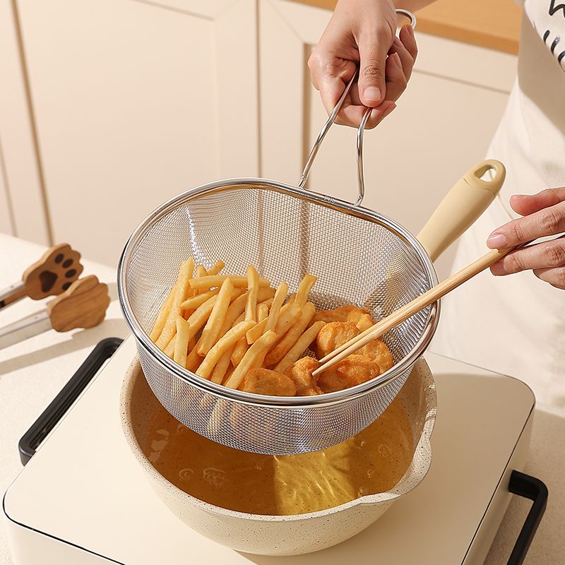 304不锈钢漏油过滤网筛超细油格家用煮饺子漏网厨房捞油神器捞勺