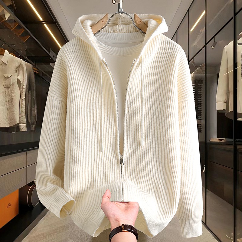大码300斤高档连帽拉链针织衫