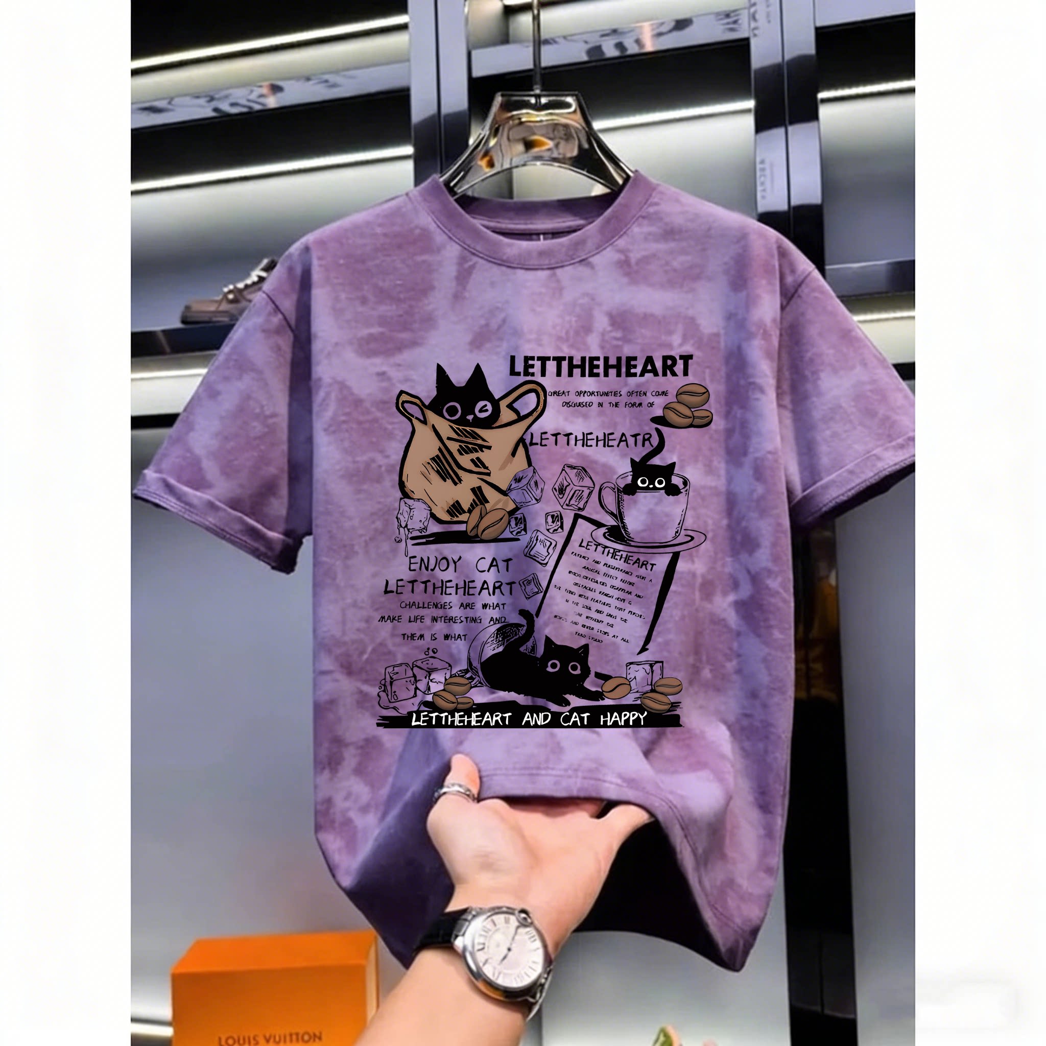 大码300斤轻奢晕染高级感个性印花圆领短袖T恤男新夏季痞帅运动衫