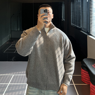 型立领开衫 大码 秋冬boxy版 解构毛衣男士 外套 300斤加厚保暖针织衫