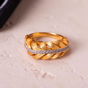 古法羽毛戒指拉丝麦穗金色戒指新款超重工精致时尚指环
