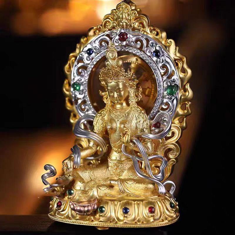 纯银镀金镶嵌宝石母佛像项坠