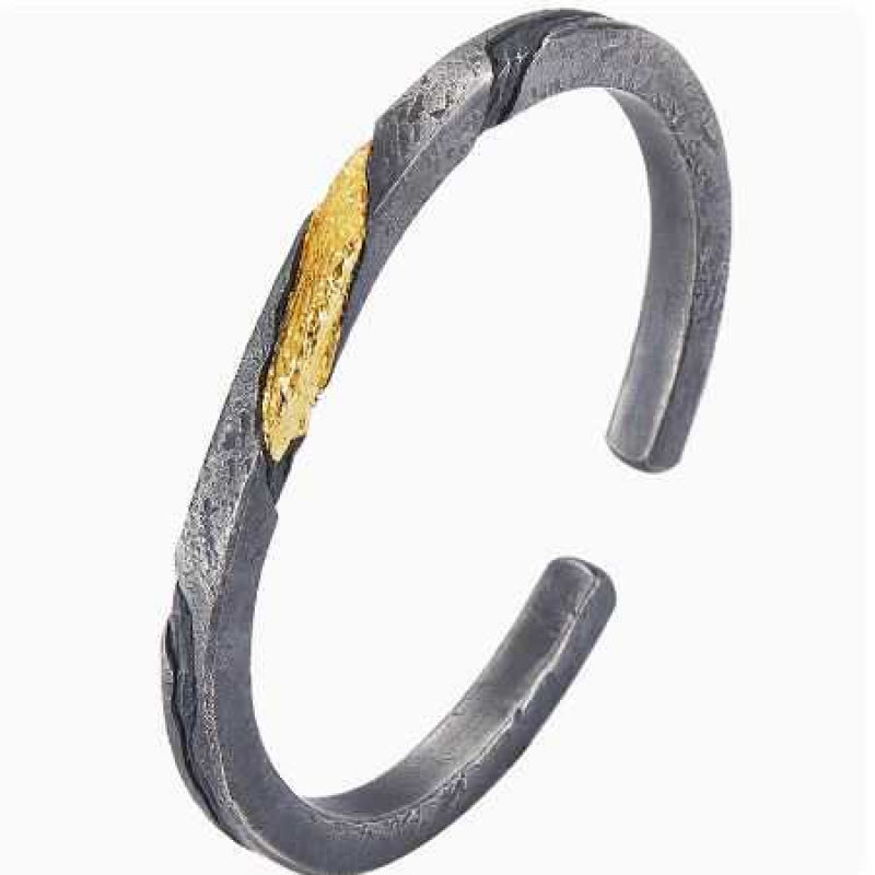 原创手工锤纹开口手镯男女情侣款复古做旧个性简约时尚