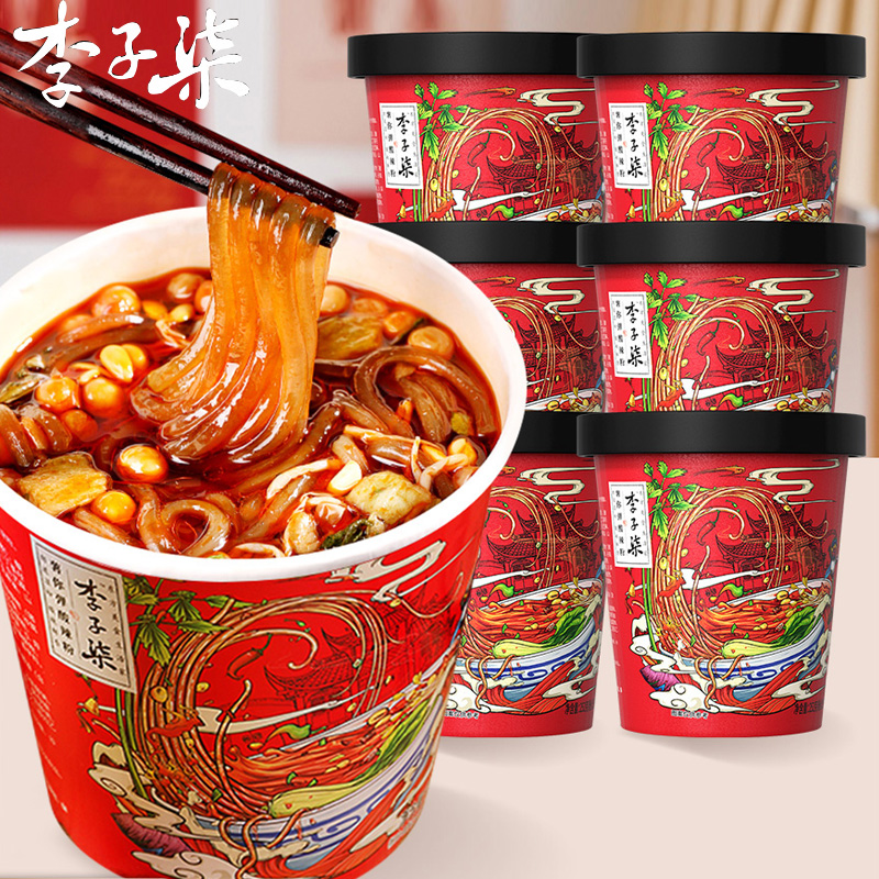 李子柒酸辣粉速食正宗重庆粉丝非油炸手工湿粗粉条大桶装免煮冲泡