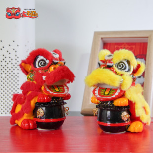 国潮醒狮狮子舞狮汽车家居办公收银台小摆件装饰保平安招财摆件