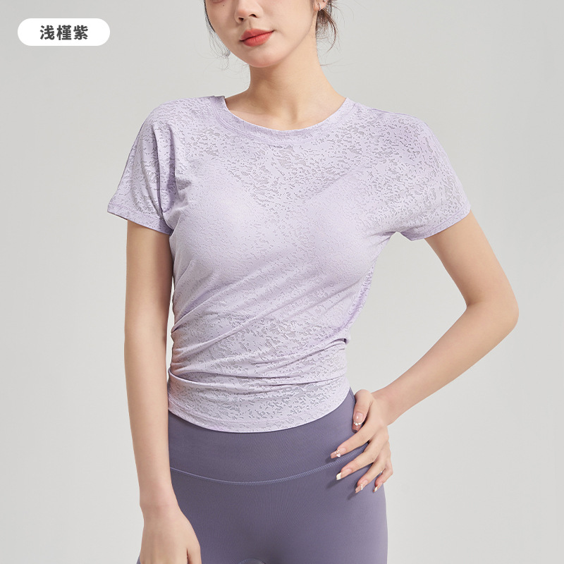 瑜伽罩衫开叉运动短袖女休闲宽松瑜伽服上衣速干透气健身t恤 罩衫