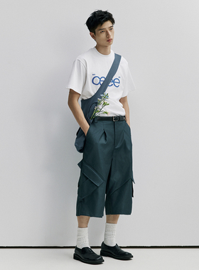 antceee斜大口袋休闲廓形A字版型宽松七分裤西裤cleanfit工装短裤