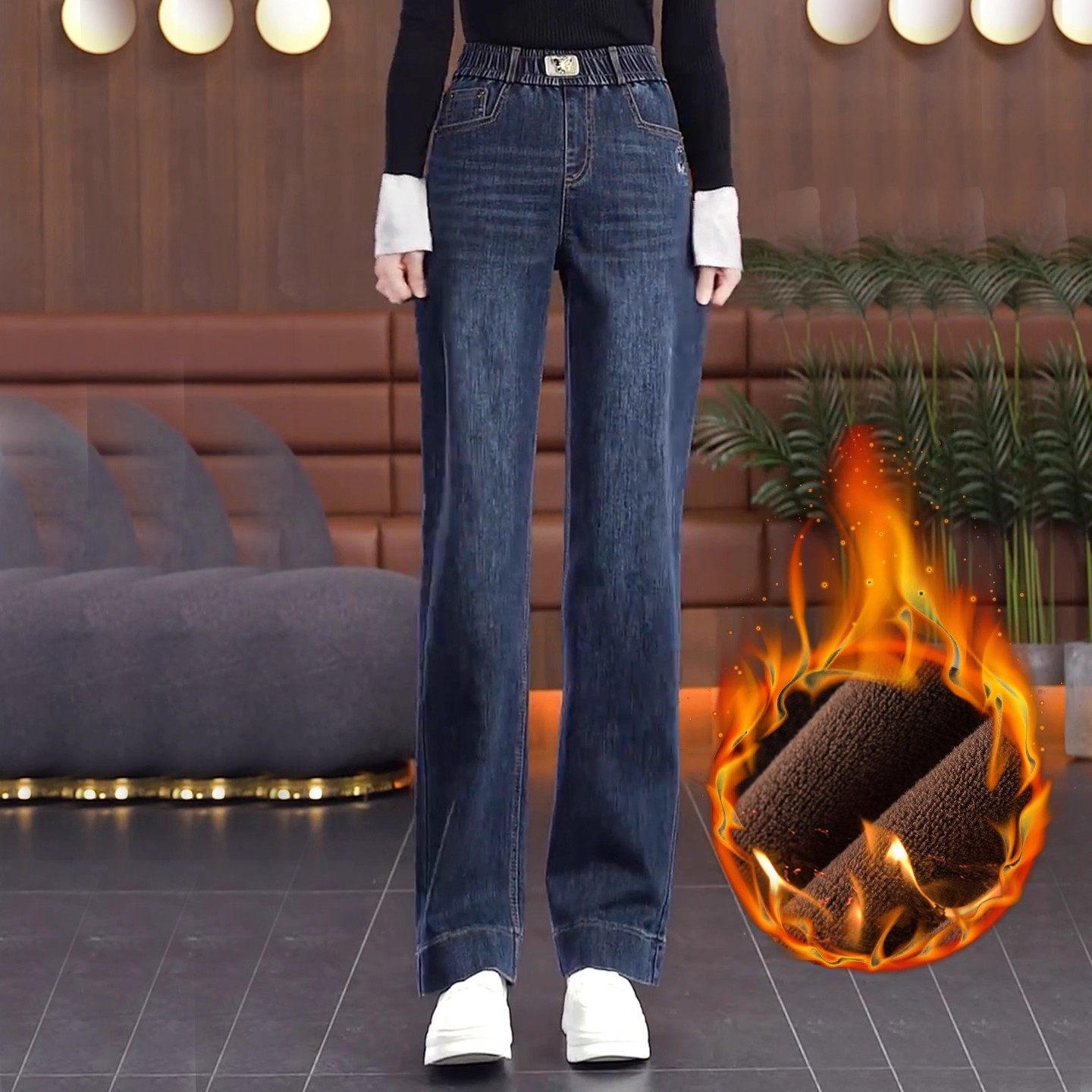 窄版直筒加绒牛仔裤女2025新款高腰秋冬四面弹宽松阔腿裤女士裤子,女装/女士精品,牛仔裤,淘宝优惠券,粉丝福利购,淘宝优惠卷