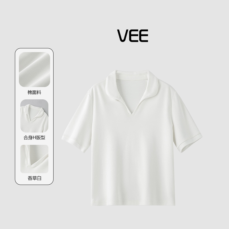VEE【减龄T】25夏新款时尚气质休闲白色百搭polo领正肩短袖T恤