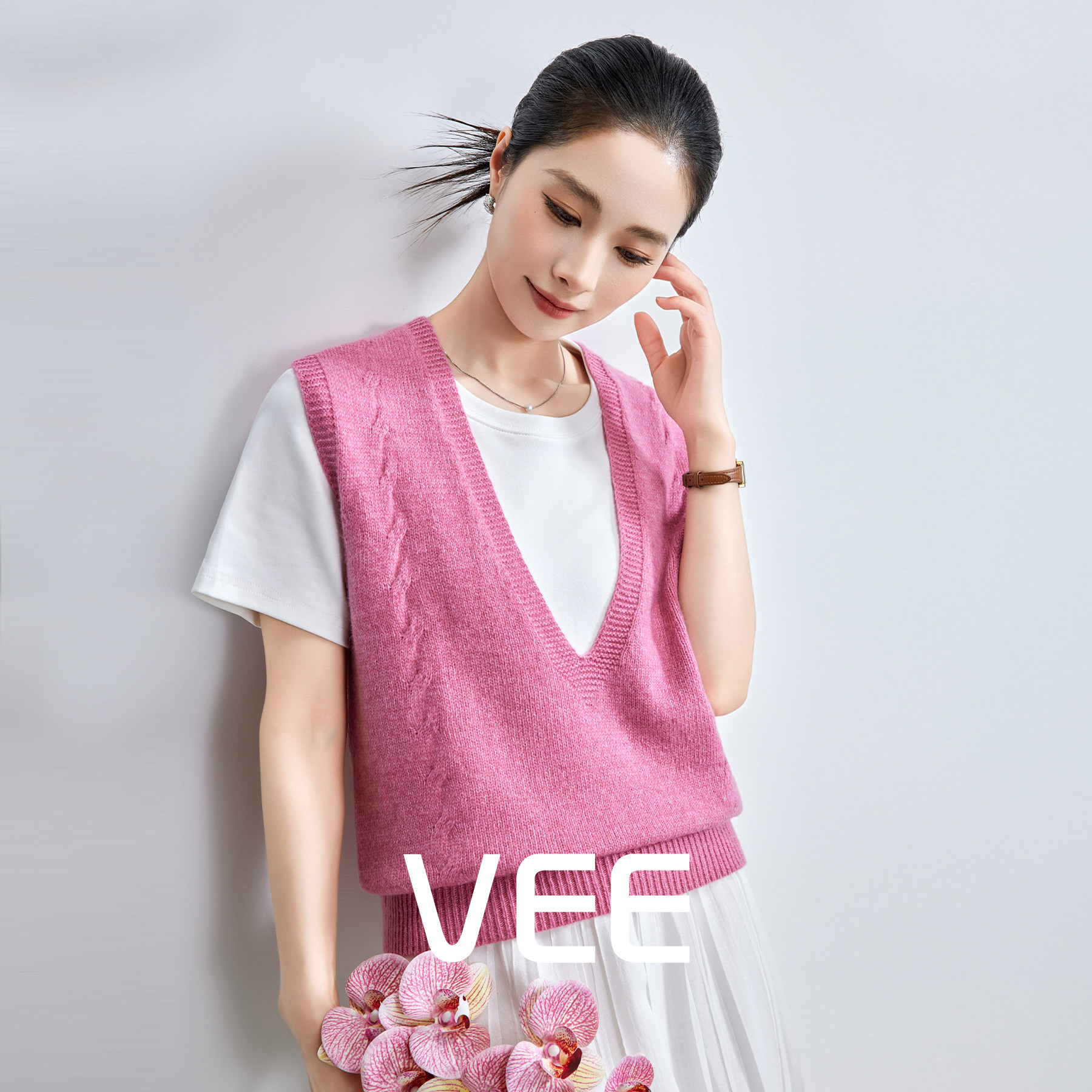 VEE【减龄马甲】叠穿针织背心马甲女无袖V领麻花打底内搭毛衣上衣