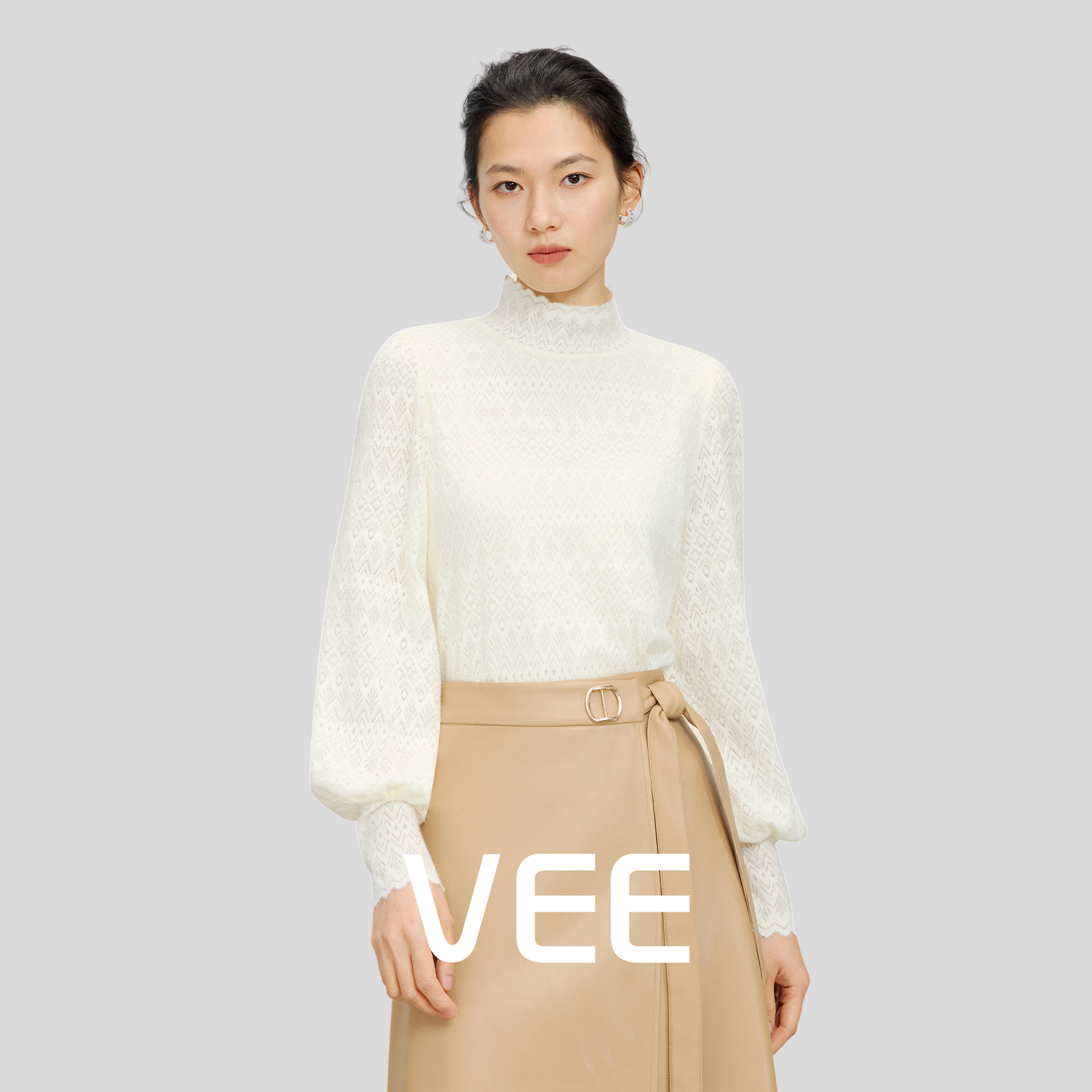 VEE【月白絮语】时尚百搭蕾丝高领打底衫女2025新款叠穿内搭上衣