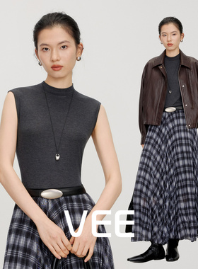 VEE【百搭叠穿】新款时尚百搭羊绒衫显瘦无袖高领内搭打底衫女