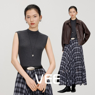 时尚 新款 百搭羊绒衫 显瘦无袖 女 VEE 高领内搭打底衫 百搭叠穿