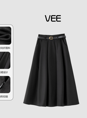 VEE【复古画报】25秋冬法式A字毛呢料半身裙高腰中长款伞裙有腰带