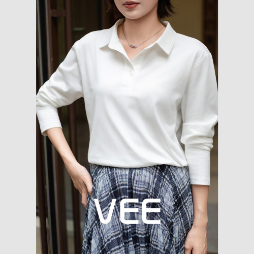 Polo领休闲百搭纯色t恤女上衣