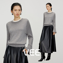 VEE【宫廷毛衣】重工钉珠订钻灯笼袖羊毛混纺假两件套头针织衫女