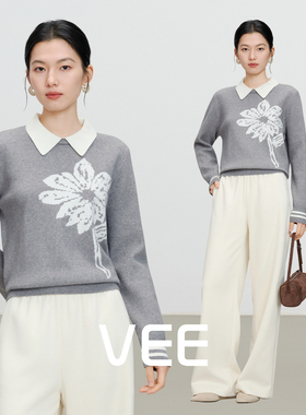 VEE【伊顿学院】假两件polo领毛衣女2025新款针织衫打底内搭上衣