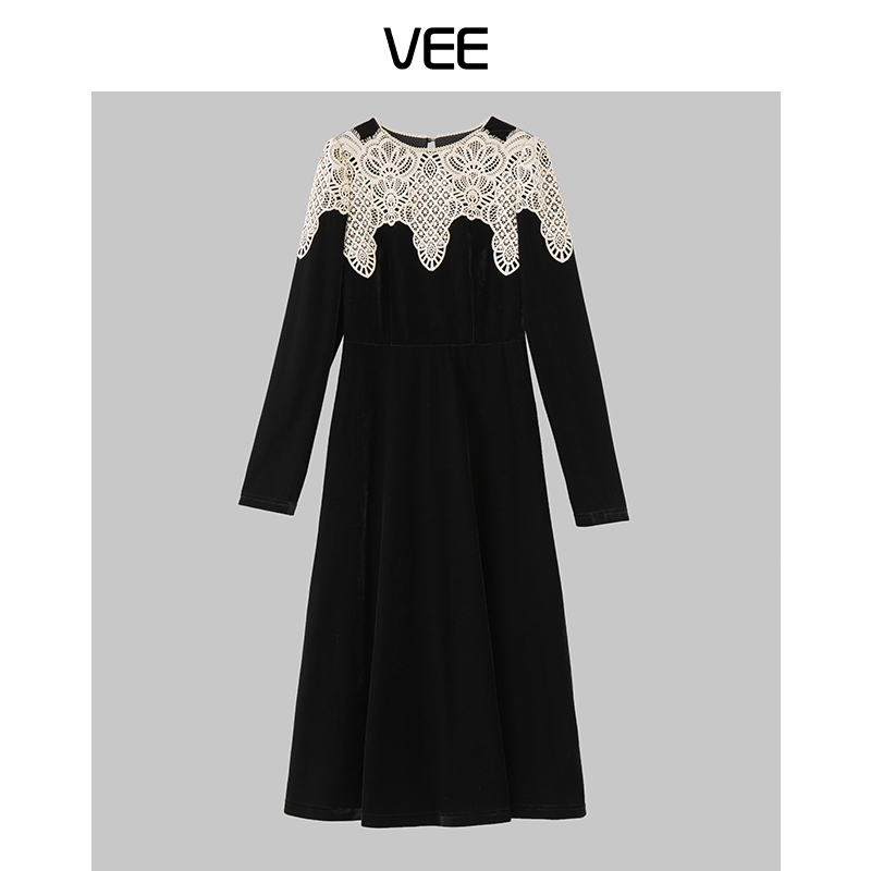 VEE2024秋装新款蕾丝连衣裙