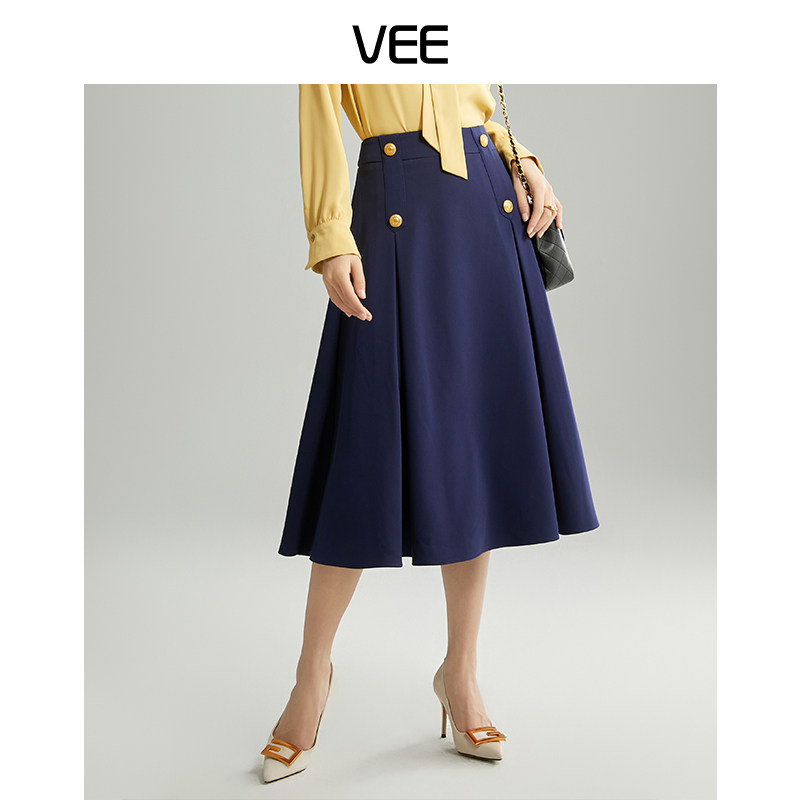 VEE【琉璃爵士】春装新款法式气质高腰伞摆中长款半身裙半裙女装