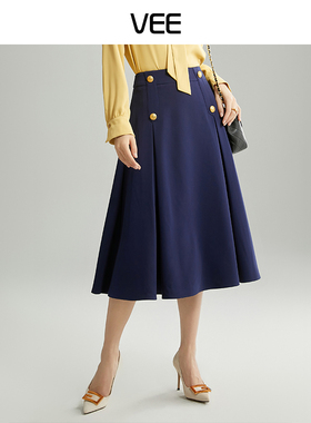 VEE【琉璃爵士】春装新款法式气质高腰伞摆中长款半身裙半裙女装