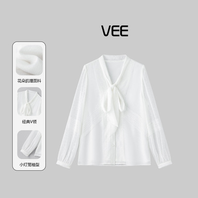 女士白色衬衫仙气蕾丝拼接衬衣