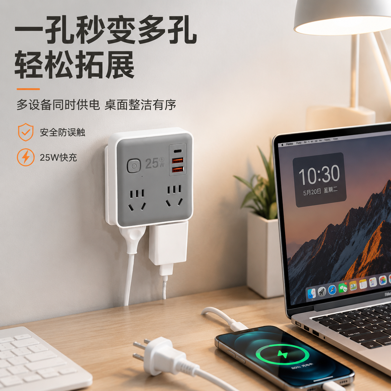 国标四方形家用多孔位插座转换器4插孔插排插线板宿舍办公桌面用