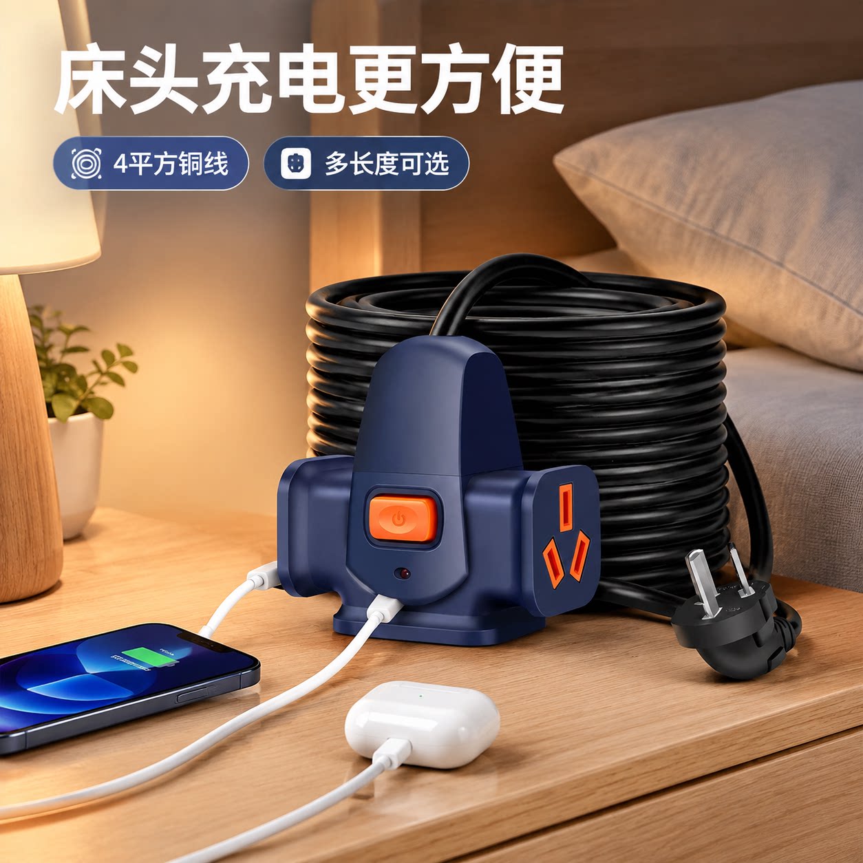 官方公矢大功率4000W延长线插排4平方铜线户外工程家用电车充电排图片
