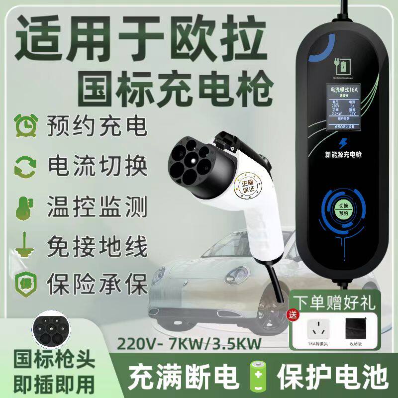 欧拉iQ新能源电动汽车充电枪器桩家用便携式随车充免接地线7KW16A