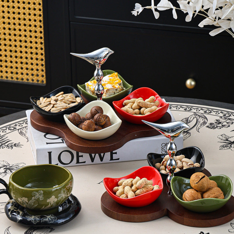 中古风陶瓷水果盘客厅茶几高颜值点心零食干果盘实木过年小托盘子,餐饮具,果盆/果盘/果篮,淘宝优惠券,粉丝福利购,淘宝优惠卷