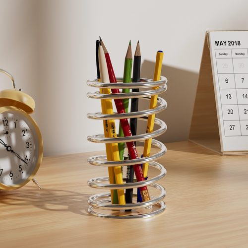 不锈钢弹簧笔筒桌面收纳桶牙刷架