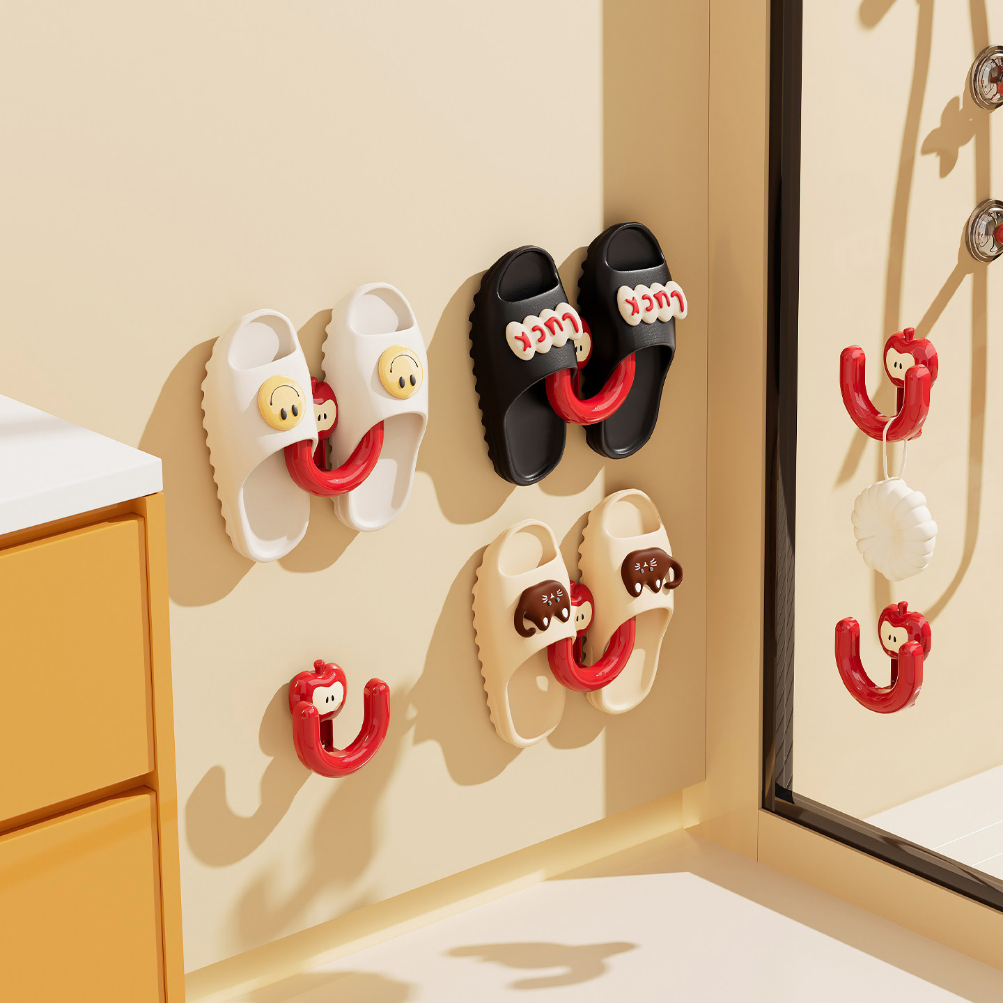 苹果吸盘拖鞋架厕所卫生间墙上门后壁挂免打孔真空吸附挂钩置物架