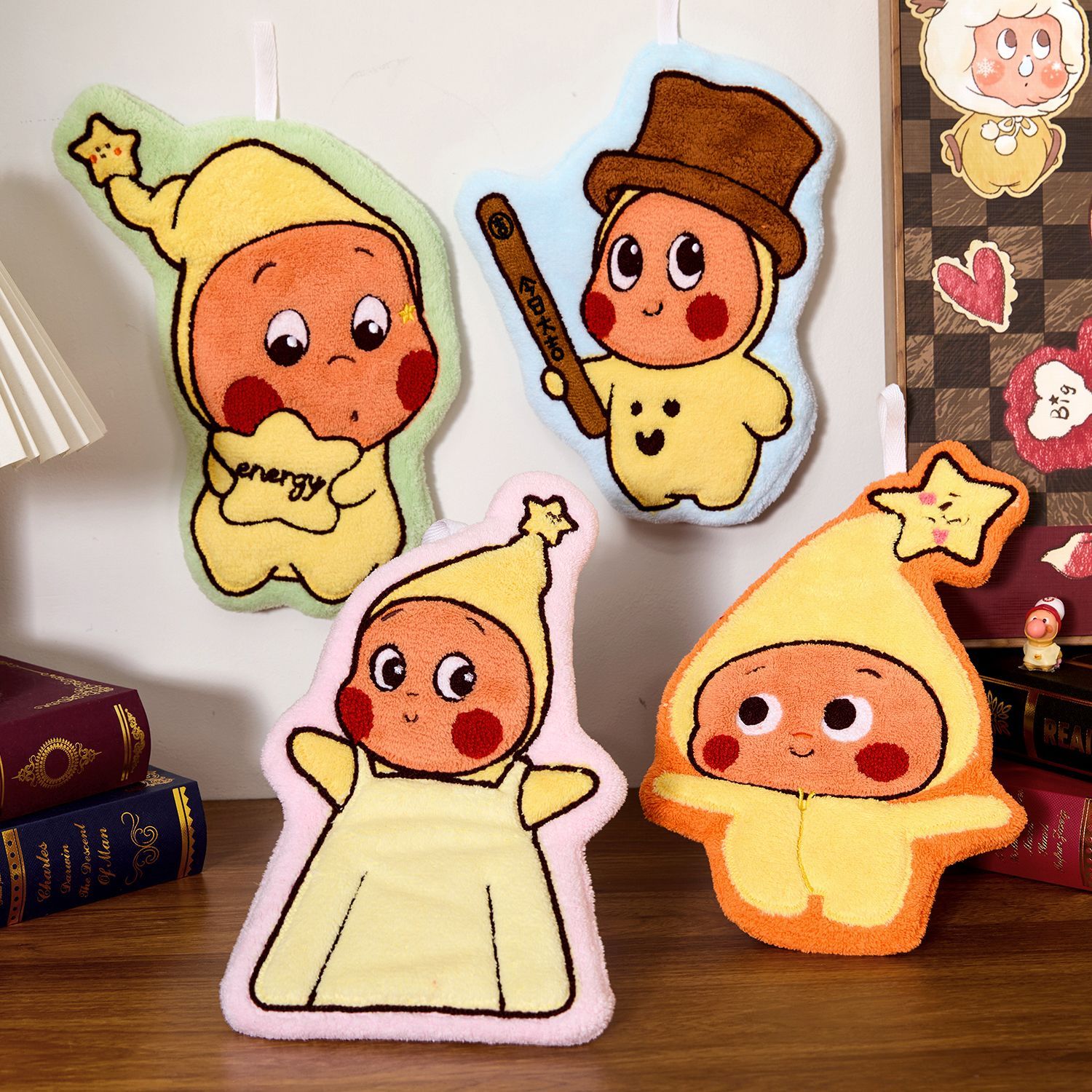 可爱星星人擦手巾可挂式加厚手帕