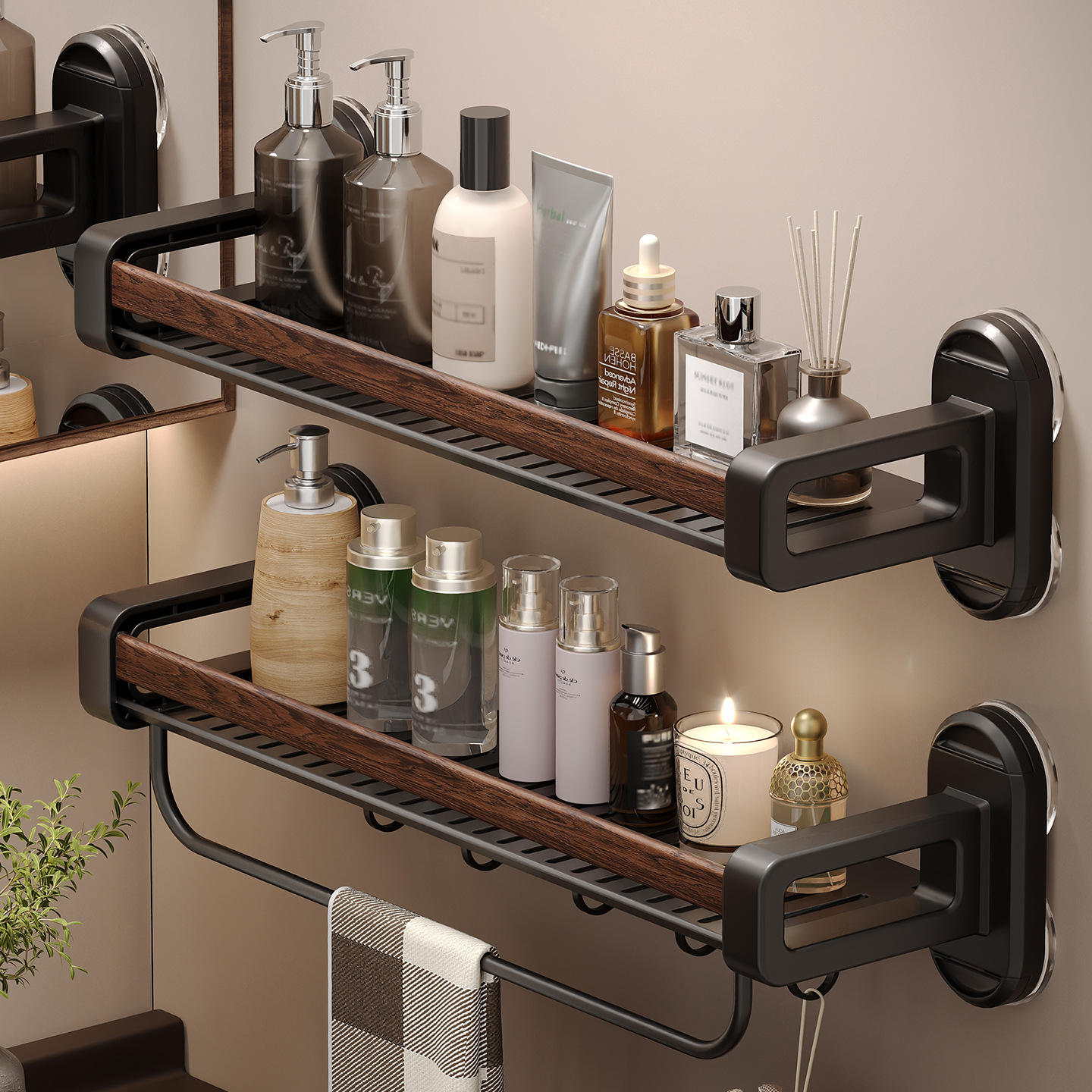 胡桃木吸盘置物架新款家用厨房架