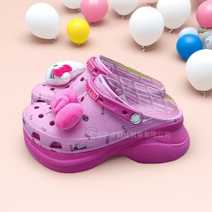 凯蒂猫KT小鲸鱼厚底洞洞鞋女增高防滑包头凉鞋高跟沙滩鞋批发