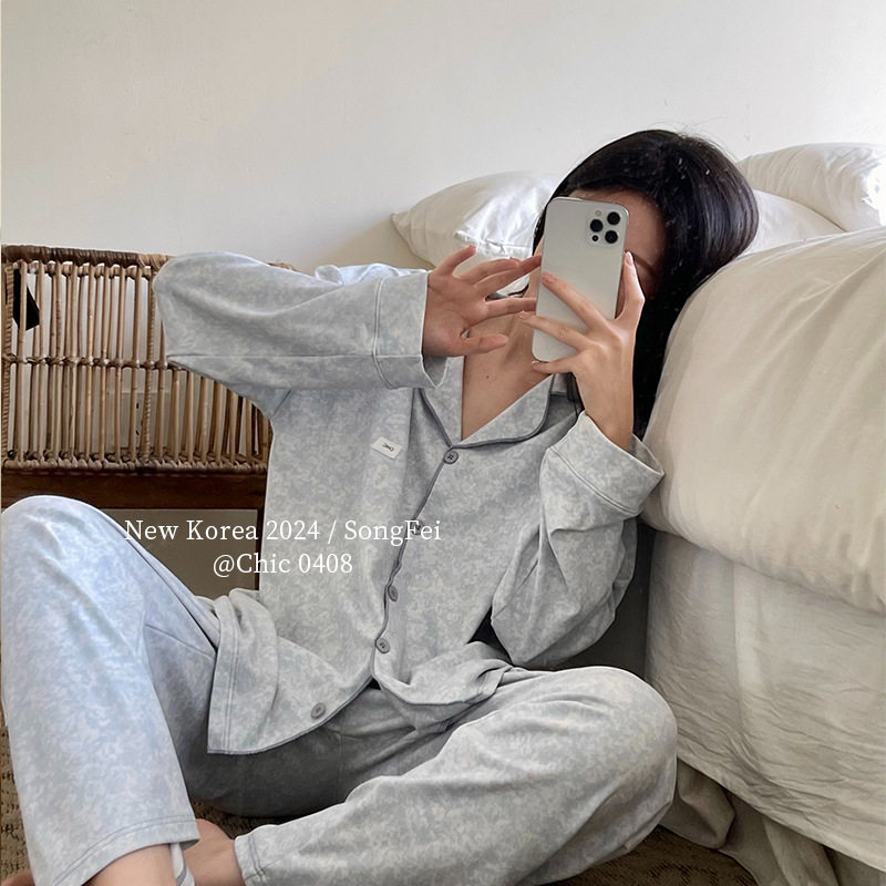 新款女士水墨风高级家居服套装可外穿冰丝凉皮衣两件套印花睡衣批