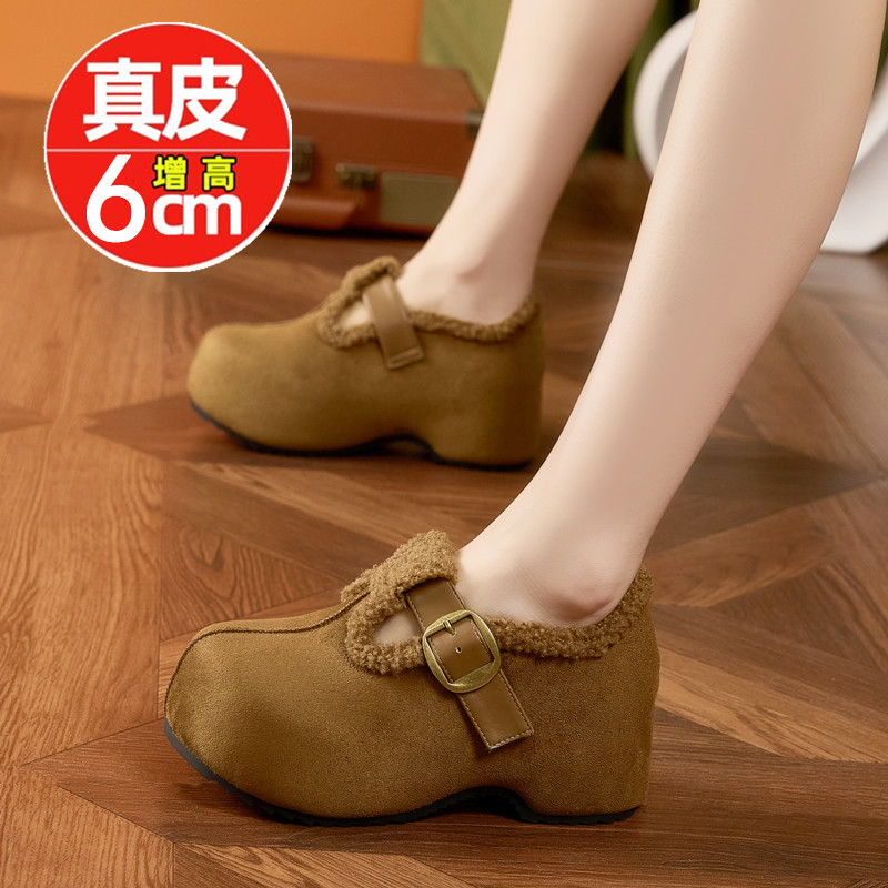 真皮加绒厚底勃肯鞋女冬季内增高