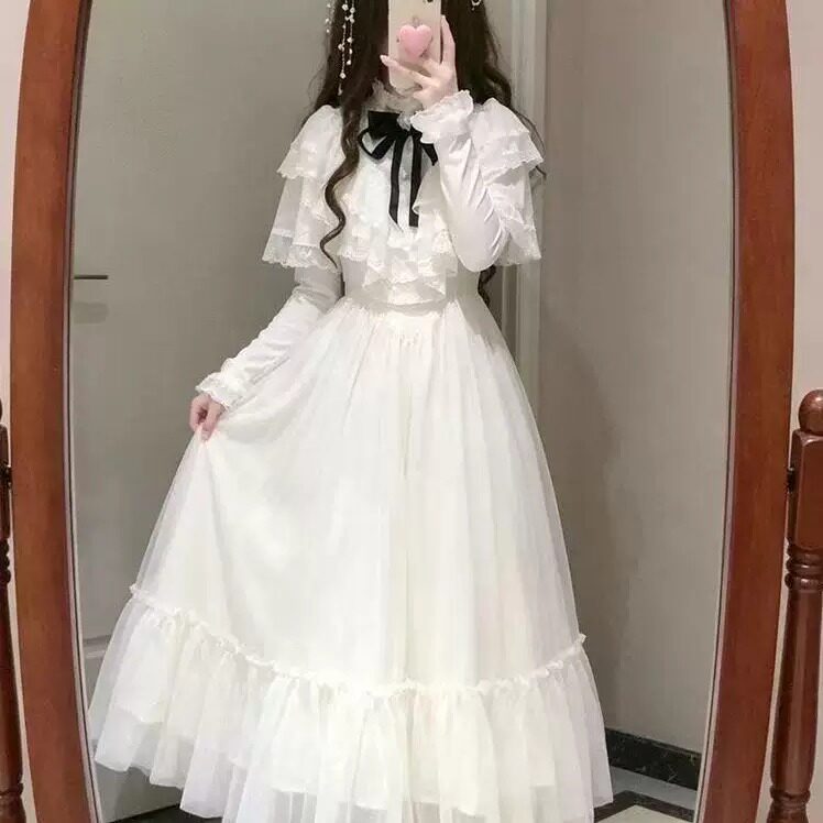云纱白祷复古圣女风蕾丝洛丽塔裙