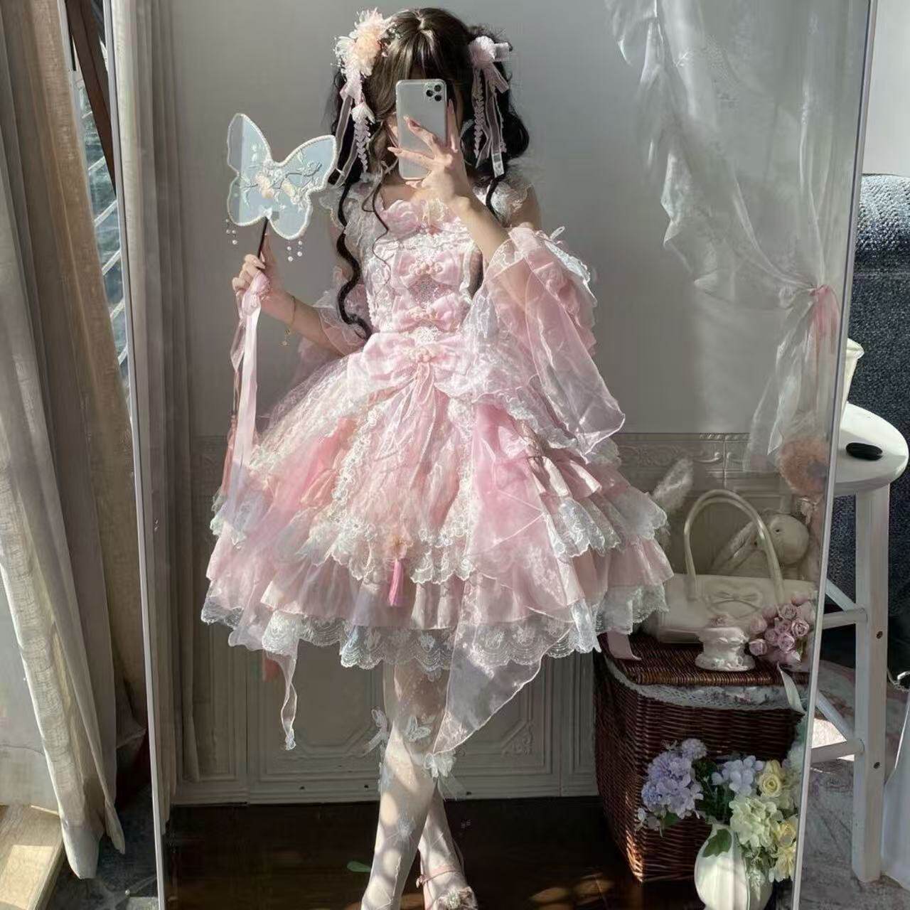 白糖少女春水映梨花原创设计新品Lolita裙中华风jsk吊带连衣裙