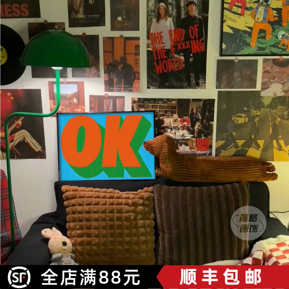 OK现代极简英文装饰画美式字母艺术小众趣味创意感卧室客厅摆挂画